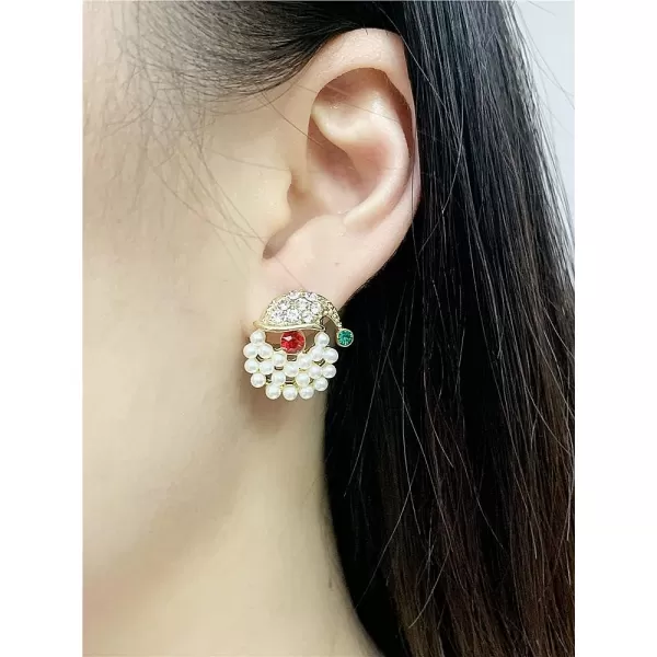CZ Christmas Shell Pearl Earrings for Women Girls Gold Plated Red Green Rhinestone Crystal Small Stud Cartilage Cuff Hypoallergenic New Year Holiday Jewelry Cute Gifts Santa ClausCZ Christmas Shell Pearl Earrings for Women Girls Gold Plated Red Green Rhinestone Crystal Small Stud Cartilage Cuff Hypoallergenic New Year Holiday Jewelry Cute Gifts Santa Claus