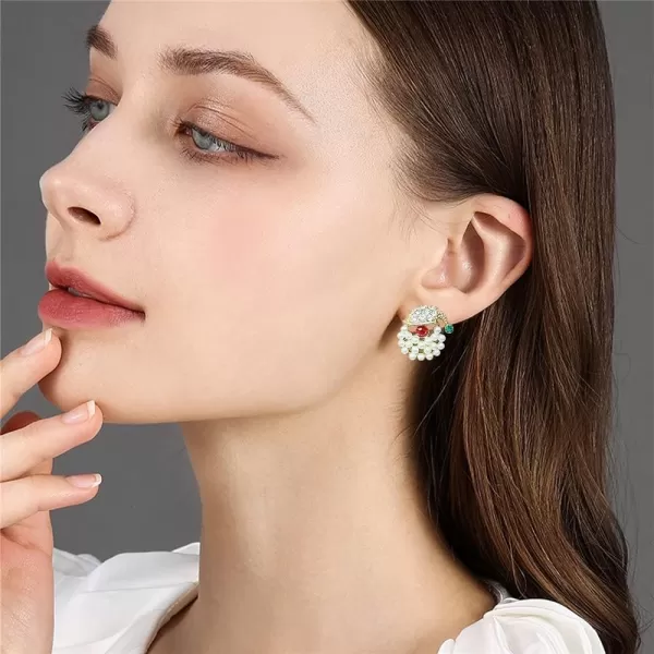 CZ Christmas Shell Pearl Earrings for Women Girls Gold Plated Red Green Rhinestone Crystal Small Stud Cartilage Cuff Hypoallergenic New Year Holiday Jewelry Cute Gifts Santa ClausCZ Christmas Shell Pearl Earrings for Women Girls Gold Plated Red Green Rhinestone Crystal Small Stud Cartilage Cuff Hypoallergenic New Year Holiday Jewelry Cute Gifts Santa Claus