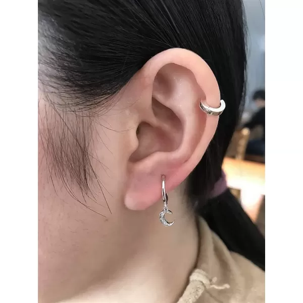 CZ Crescent Moon Star Dangle Hoop Earrings for Women Girls Sterling Silver with Charms Crystal Drop Cartilage Cute Jewelry Fashion Dainty Gifts for Best Friend85mm Silver Moon
