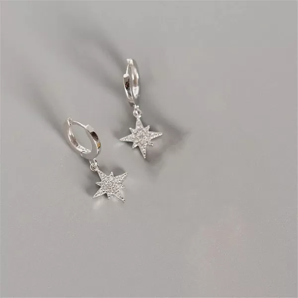 CZ Crescent Moon Star Dangle Hoop Earrings for Women Girls Sterling Silver with Charms Crystal Drop Cartilage Cute Jewelry Fashion Dainty Gifts for Best Friend65mm Silver Star