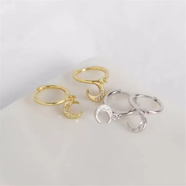 CZ Crescent Moon Star Dangle Hoop Earrings for Women Girls Sterling Silver with Charms Crystal Drop Cartilage Cute Jewelry Fashion Dainty Gifts for Best Friend85mm Silver Moon