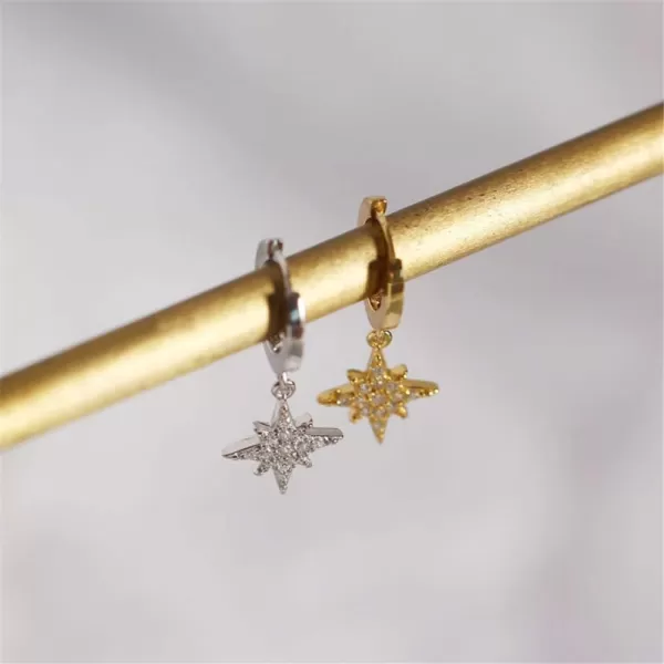 CZ Crescent Moon Star Dangle Hoop Earrings for Women Girls Sterling Silver with Charms Crystal Drop Cartilage Cute Jewelry Fashion Dainty Gifts for Best Friend65mm Silver Star