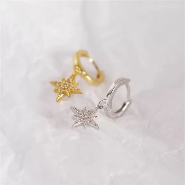CZ Crescent Moon Star Dangle Hoop Earrings for Women Girls Sterling Silver with Charms Crystal Drop Cartilage Cute Jewelry Fashion Dainty Gifts for Best Friend65mm Silver Star