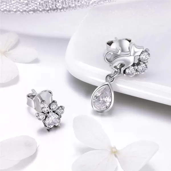 CZ Crystal Paw Cat Cute Stud Earrings for Women Teen Girls 925 Sterling Silver Teardrop Cubic Zirconia Animal Small Studs Tragus Hypoallergenic Asymmetrical Pin Jewelry for Daughter SisterCZ Crystal Paw Cat Cute Stud Earrings for Women Teen Girls 925 Sterling Silver Teardrop Cubic Zirconia Animal Small Studs Tragus Hypoallergenic Asymmetrical Pin Jewelry for Daughter Sister