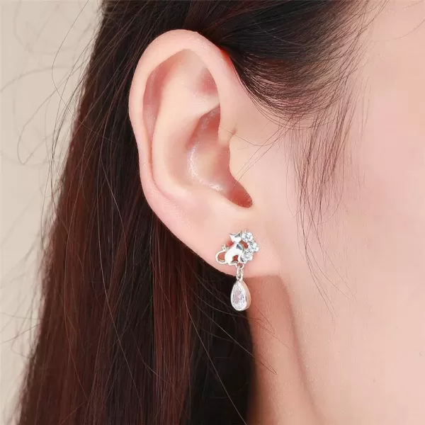CZ Crystal Paw Cat Cute Stud Earrings for Women Teen Girls 925 Sterling Silver Teardrop Cubic Zirconia Animal Small Studs Tragus Hypoallergenic Asymmetrical Pin Jewelry for Daughter SisterCZ Crystal Paw Cat Cute Stud Earrings for Women Teen Girls 925 Sterling Silver Teardrop Cubic Zirconia Animal Small Studs Tragus Hypoallergenic Asymmetrical Pin Jewelry for Daughter Sister