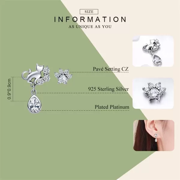 CZ Crystal Paw Cat Cute Stud Earrings for Women Teen Girls 925 Sterling Silver Teardrop Cubic Zirconia Animal Small Studs Tragus Hypoallergenic Asymmetrical Pin Jewelry for Daughter SisterCZ Crystal Paw Cat Cute Stud Earrings for Women Teen Girls 925 Sterling Silver Teardrop Cubic Zirconia Animal Small Studs Tragus Hypoallergenic Asymmetrical Pin Jewelry for Daughter Sister
