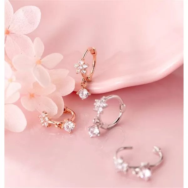 CZ Dangle Drop Huggie Hoop Earrings for Women Teen Girls 925 Sterling Silver Charms Tiny Rhinestone Daisy Flower Hinged Small Cartilage Stud Tragus Dainty Fashion Jewelry HypoallergenicSilver