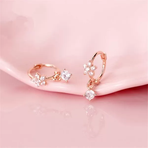 CZ Dangle Drop Huggie Hoop Earrings for Women Teen Girls 925 Sterling Silver Charms Tiny Rhinestone Daisy Flower Hinged Small Cartilage Stud Tragus Dainty Fashion Jewelry HypoallergenicRose Gold Plated