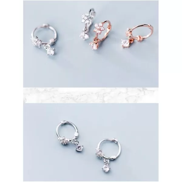 CZ Dangle Drop Huggie Hoop Earrings for Women Teen Girls 925 Sterling Silver Charms Tiny Rhinestone Daisy Flower Hinged Small Cartilage Stud Tragus Dainty Fashion Jewelry HypoallergenicSilver