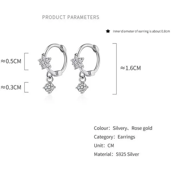 CZ Dangle Drop Huggie Hoop Earrings for Women Teen Girls 925 Sterling Silver Charms Tiny Rhinestone Daisy Flower Hinged Small Cartilage Stud Tragus Dainty Fashion Jewelry HypoallergenicSilver