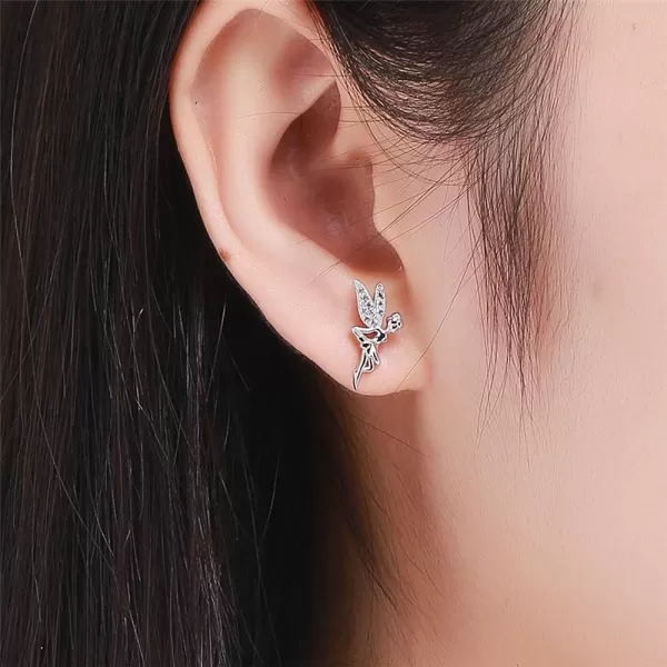 CZ Fairy Stud Earrings for Women Girls S925 Sterling Silver 18K White Gold Plated Asymmtric TwoTone Cubic Zirconia Crystal Tinkerbell Angel Wings Tiny Stud Hypoallergenic Jewelry Gift for ChildCZ Fairy Stud Earrings for Women Girls S925 Sterling Silver 18K White Gold Plated Asymmtric TwoTone Cubic Zirconia Crystal Tinkerbell Angel Wings Tiny Stud Hypoallergenic Jewelry Gift for Child
