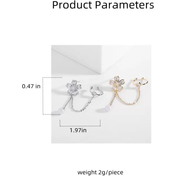 CZ Flower Cuff Earring Chain Shell Pearl Drop Dangle 925 Sterling Silver Piercing Post for Women Girls Small Cartilage Crawler Climber Stud Fashion Dainty Cubic Zirconia Jewelry 1 PC Gold PlatedCZ Flower Cuff Earring Chain Shell Pearl Drop Dangle 925 Sterling Silver Piercing Post for Women Girls Small Cartilage Crawler Climber Stud Fashion Dainty Cubic Zirconia Jewelry 1 PC Gold Plated