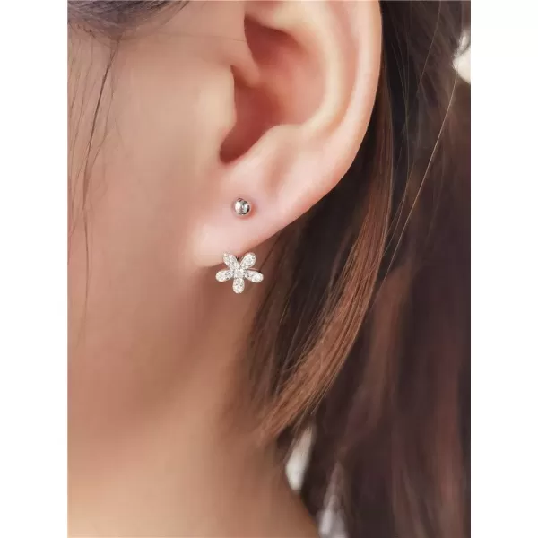 CZ Flower Dangle Ball Half Small Piercing Hoop Stud Earrings for Women Girls Sterling Silver Crystal Drop Front Back Huggie Hoops Tragus Curved Barbell Daith Rook Ear Body Ring 20GSilver