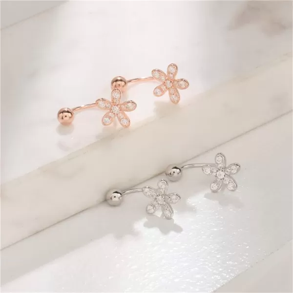 CZ Flower Dangle Ball Half Small Piercing Hoop Stud Earrings for Women Girls Sterling Silver Crystal Drop Front Back Huggie Hoops Tragus Curved Barbell Daith Rook Ear Body Ring 20GSilver