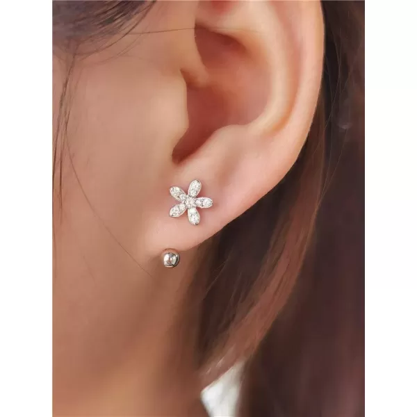CZ Flower Dangle Ball Half Small Piercing Hoop Stud Earrings for Women Girls Sterling Silver Crystal Drop Front Back Huggie Hoops Tragus Curved Barbell Daith Rook Ear Body Ring 20GSilver