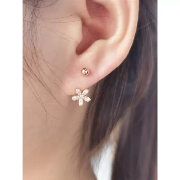 CZ Flower Dangle Ball Half Small Piercing Hoop Stud Earrings for Women Girls Sterling Silver Crystal Drop Front Back Huggie Hoops Tragus Curved Barbell Daith Rook Ear Body Ring 20GRose Gold