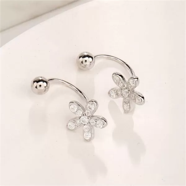 CZ Flower Dangle Ball Half Small Piercing Hoop Stud Earrings for Women Girls Sterling Silver Crystal Drop Front Back Huggie Hoops Tragus Curved Barbell Daith Rook Ear Body Ring 20GSilver