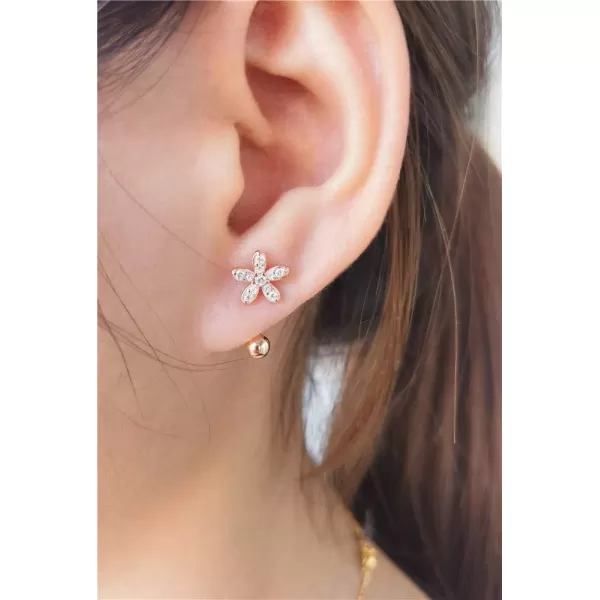 CZ Flower Dangle Ball Half Small Piercing Hoop Stud Earrings for Women Girls Sterling Silver Crystal Drop Front Back Huggie Hoops Tragus Curved Barbell Daith Rook Ear Body Ring 20GRose Gold