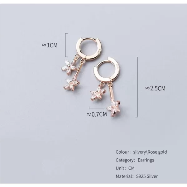 CZ Flower Dangle Hoop Earrings for Women Girls 925 Sterling Silver Charms Tiny Rhinestone Double Daisy Flower Bar Drop Dangling Small Hoop Cartilage Stud Tragus Dainty Fashion Earrings14k Rose Gold