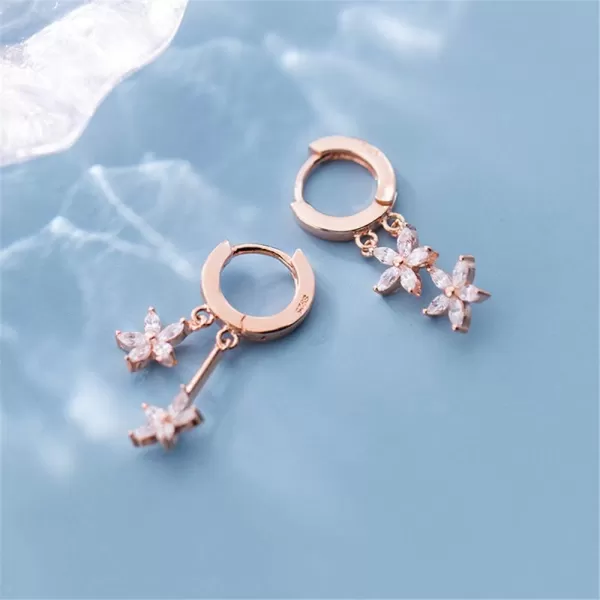 CZ Flower Dangle Hoop Earrings for Women Girls 925 Sterling Silver Charms Tiny Rhinestone Double Daisy Flower Bar Drop Dangling Small Hoop Cartilage Stud Tragus Dainty Fashion Earrings14k Rose Gold