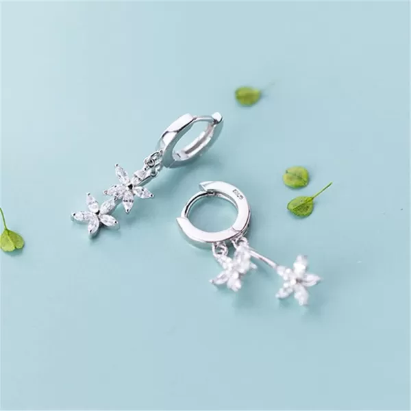 CZ Flower Dangle Hoop Earrings for Women Girls 925 Sterling Silver Charms Tiny Rhinestone Double Daisy Flower Bar Drop Dangling Small Hoop Cartilage Stud Tragus Dainty Fashion EarringsSilver