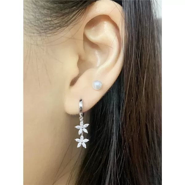 CZ Flower Dangle Hoop Earrings for Women Girls 925 Sterling Silver Charms Tiny Rhinestone Double Daisy Flower Bar Drop Dangling Small Hoop Cartilage Stud Tragus Dainty Fashion EarringsSilver