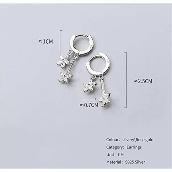 CZ Flower Dangle Hoop Earrings for Women Girls 925 Sterling Silver Charms Tiny Rhinestone Double Daisy Flower Bar Drop Dangling Small Hoop Cartilage Stud Tragus Dainty Fashion EarringsSilver