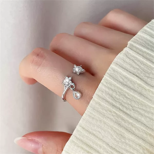 CZ Flower Star Open Wrap Ring for Women Girls Silvery Cubic Zirconia Teardrop Charms Drop Dangle Adjustable Finger Rings Comfort Fit Fashion Cute Wedding Engagement Birthday Christmas Jewelry GiftCZ Flower Star Open Wrap Ring for Women Girls Silvery Cubic Zirconia Teardrop Charms Drop Dangle Adjustable Finger Rings Comfort Fit Fashion Cute Wedding Engagement Birthday Christmas Jewelry Gift
