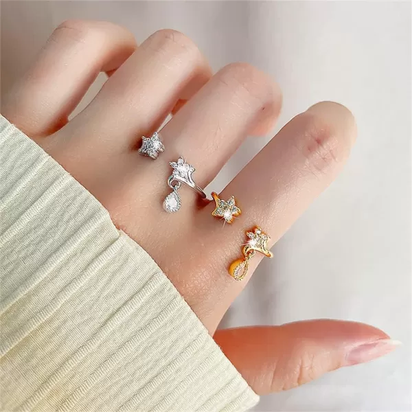 CZ Flower Star Open Wrap Ring for Women Girls Silvery Cubic Zirconia Teardrop Charms Drop Dangle Adjustable Finger Rings Comfort Fit Fashion Cute Wedding Engagement Birthday Christmas Jewelry GiftCZ Flower Star Open Wrap Ring for Women Girls Silvery Cubic Zirconia Teardrop Charms Drop Dangle Adjustable Finger Rings Comfort Fit Fashion Cute Wedding Engagement Birthday Christmas Jewelry Gift