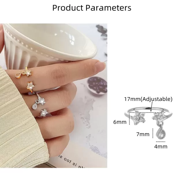 CZ Flower Star Open Wrap Ring for Women Girls Silvery Cubic Zirconia Teardrop Charms Drop Dangle Adjustable Finger Rings Comfort Fit Fashion Cute Wedding Engagement Birthday Christmas Jewelry GiftCZ Flower Star Open Wrap Ring for Women Girls Silvery Cubic Zirconia Teardrop Charms Drop Dangle Adjustable Finger Rings Comfort Fit Fashion Cute Wedding Engagement Birthday Christmas Jewelry Gift