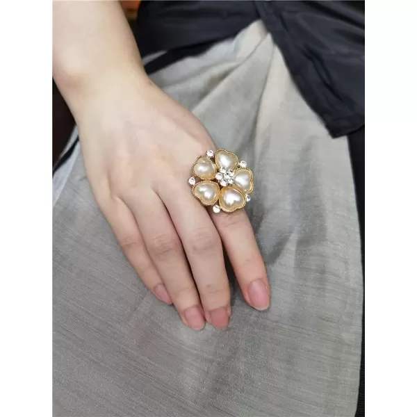 CZ Heart Pearl Statement Wedding Ring for Women Girls Vintage Crystal Diamond Flower Faux Pearls Adjustable Open Band Wrap Engagement Birthday Cocktail Party Ring Comfort Fit Exaggerated Jewelry GiftCZ Heart Pearl Statement Wedding Ring for Women Girls Vintage Crystal Diamond Flower Faux Pearls Adjustable Open Band Wrap Engagement Birthday Cocktail Party Ring Comfort Fit Exaggerated Jewelry Gift