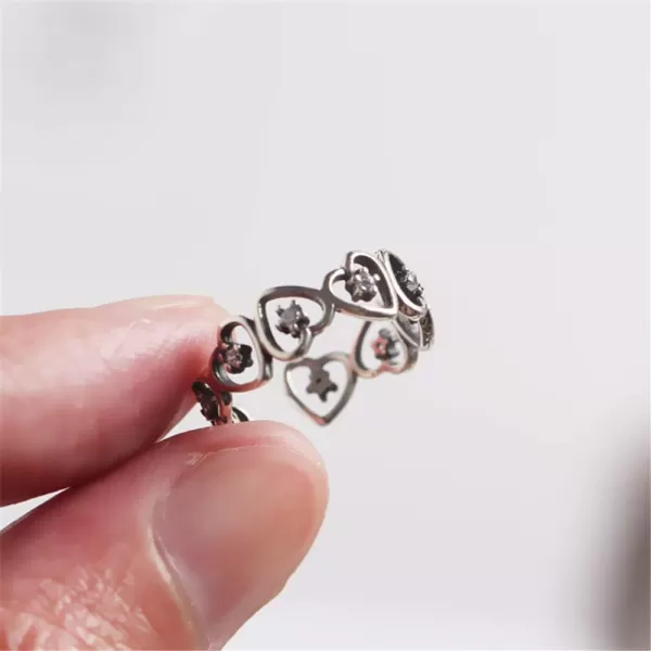 CZ Heart S925 Sterling Silver Ring for Women Girls Dainty Crystal Engagement Promise Love Expandable Open Finger Statement Stacking Rings Adjustable Fashion Valentines HollowCZ Heart S925 Sterling Silver Ring for Women Girls Dainty Crystal Engagement Promise Love Expandable Open Finger Statement Stacking Rings Adjustable Fashion Valentines Hollow