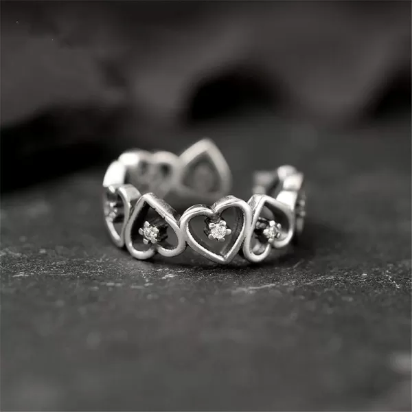 CZ Heart S925 Sterling Silver Ring for Women Girls Dainty Crystal Engagement Promise Love Expandable Open Finger Statement Stacking Rings Adjustable Fashion Valentines HollowCZ Heart S925 Sterling Silver Ring for Women Girls Dainty Crystal Engagement Promise Love Expandable Open Finger Statement Stacking Rings Adjustable Fashion Valentines Hollow