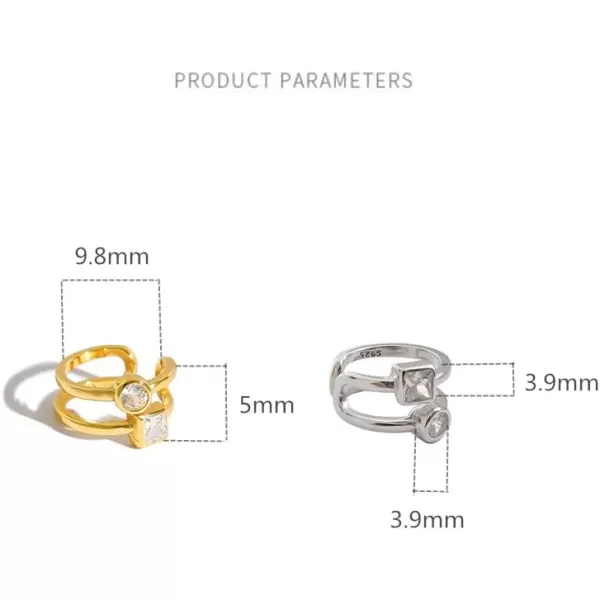 CZ Layered Cuff Earrings Half Small Hoop Sterling Silver Non Piercing Clip on Cartilage Earring for Women Girls Cubic Zirconia Minimalist Double Bands Wrap Fashion Hypoallergenic JewelryGold