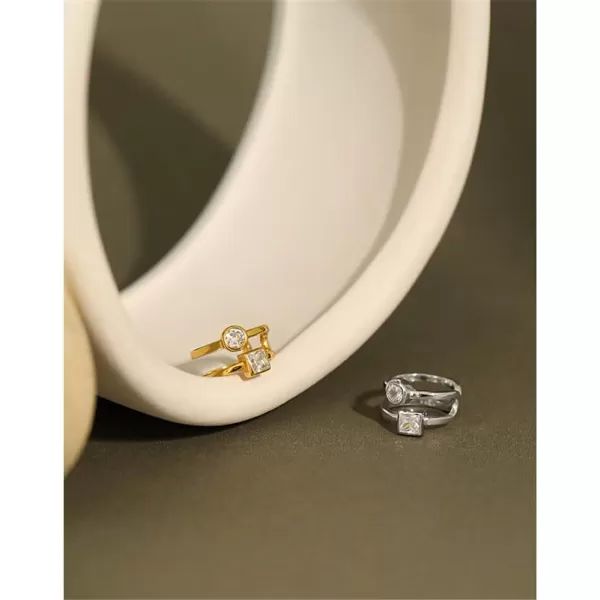 CZ Layered Cuff Earrings Half Small Hoop Sterling Silver Non Piercing Clip on Cartilage Earring for Women Girls Cubic Zirconia Minimalist Double Bands Wrap Fashion Hypoallergenic JewelryGold