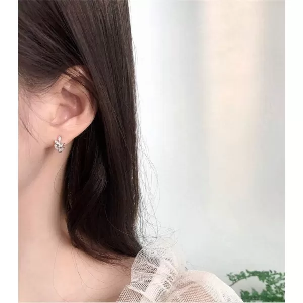 CZ Leaf Cartilage Huggie Small Hoop Earrings for Women Girls 925 Sterling Silver Cubic Zirconia Cluster Leaves Round Studs Tragus Pierced Ear Endless Hoops 8mmSilver