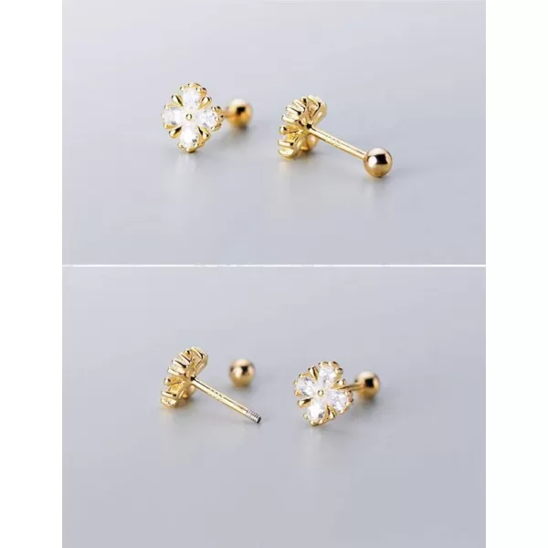 CZ Leaf Flower Stud Earrings 20g Cartilage Tragus for Women Girls Sterling Silver Crystal Diamond Cluster Piercing Ear Dainty Shiny Daisy Tiny Ball Screw Back Barbell Hypoallergenic Jewelrygold plated