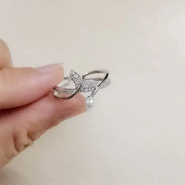 CZ Mermaid Silver Ring for Women Girls Adjustable Expandable Layered Dophin Fish Tail Shell Pearl Open Wrap Finger Rings Comfort Fit Dainty Birthday Wedding Anniverary Jewelry Gift Daughter Sister SilverCZ Mermaid Silver Ring for Women Girls Adjustable Expandable Layered Dophin Fish Tail Shell Pearl Open Wrap Finger Rings Comfort Fit Dainty Birthday Wedding Anniverary Jewelry Gift Daughter Sister Silver