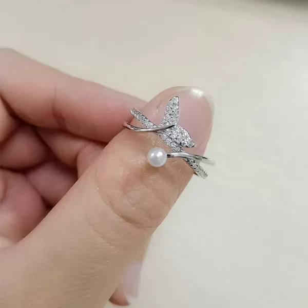 CZ Mermaid Silver Ring for Women Girls Adjustable Expandable Layered Dophin Fish Tail Shell Pearl Open Wrap Finger Rings Comfort Fit Dainty Birthday Wedding Anniverary Jewelry Gift Daughter Sister SilverCZ Mermaid Silver Ring for Women Girls Adjustable Expandable Layered Dophin Fish Tail Shell Pearl Open Wrap Finger Rings Comfort Fit Dainty Birthday Wedding Anniverary Jewelry Gift Daughter Sister Silver