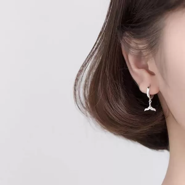 CZ Mermaid Tail Dangle Hoop Earrings for Women Girls 925 Sterling Silver Charms Cute Crystal Fish Whale Dolphin Tail Drop Cartilage Huggie Jewelry Delicate Fashion Birthday Christmas GiftsSilver