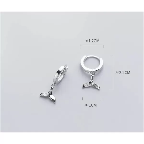 CZ Mermaid Tail Dangle Hoop Earrings for Women Girls 925 Sterling Silver Charms Cute Crystal Fish Whale Dolphin Tail Drop Cartilage Huggie Jewelry Delicate Fashion Birthday Christmas GiftsSilver