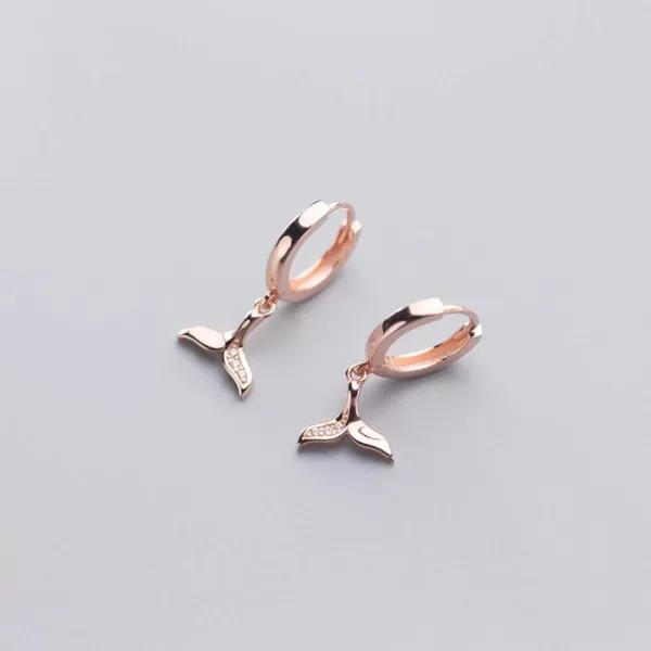 CZ Mermaid Tail Dangle Hoop Earrings for Women Girls 925 Sterling Silver Charms Cute Crystal Fish Whale Dolphin Tail Drop Cartilage Huggie Jewelry Delicate Fashion Birthday Christmas GiftsRose Gold