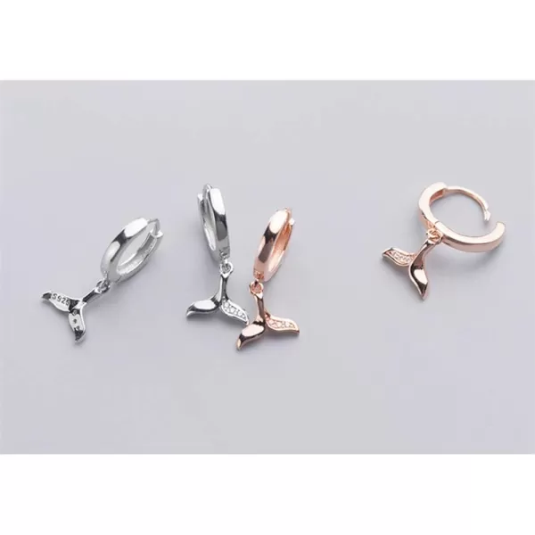 CZ Mermaid Tail Dangle Hoop Earrings for Women Girls 925 Sterling Silver Charms Cute Crystal Fish Whale Dolphin Tail Drop Cartilage Huggie Jewelry Delicate Fashion Birthday Christmas GiftsSilver