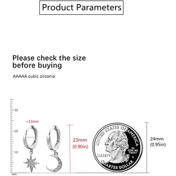 CZ Moon Star Dangle Small Hoop Earrings for Women Girls Sterling Silver with Charms Crystal Asymmetrical Snowflake Crescent Drop Mini Cartilage Clip Jewelry Delicate Fashion Birthday Gifts Best FriendCZ Moon Star Dangle Small Hoop Earrings for Women Girls Sterling Silver with Charms Crystal Asymmetrical Snowflake Crescent Drop Mini Cartilage Clip Jewelry Delicate Fashion Birthday Gifts Best Friend
