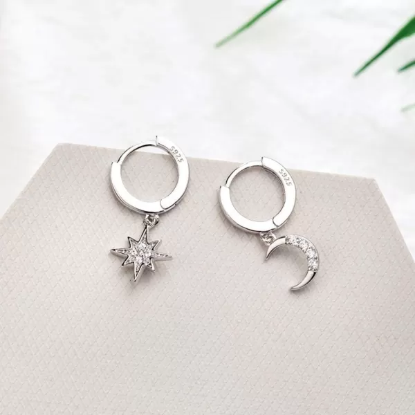 CZ Moon Star Dangle Small Hoop Earrings for Women Girls Sterling Silver with Charms Crystal Asymmetrical Snowflake Crescent Drop Mini Cartilage Clip Jewelry Delicate Fashion Birthday Gifts Best FriendCZ Moon Star Dangle Small Hoop Earrings for Women Girls Sterling Silver with Charms Crystal Asymmetrical Snowflake Crescent Drop Mini Cartilage Clip Jewelry Delicate Fashion Birthday Gifts Best Friend