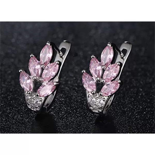CZ Pink Leaf Huggie Hoop Earrings for Women Girls Silver Plated Cubic Zirconia Graceful Cluster Flower Leaves Feather Drop Lever Back ClickTop Piercing Stud Wedding Birthday Party JewelryCZ Pink Leaf Huggie Hoop Earrings for Women Girls Silver Plated Cubic Zirconia Graceful Cluster Flower Leaves Feather Drop Lever Back ClickTop Piercing Stud Wedding Birthday Party Jewelry