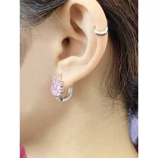 CZ Pink Leaf Huggie Hoop Earrings for Women Girls Silver Plated Cubic Zirconia Graceful Cluster Flower Leaves Feather Drop Lever Back ClickTop Piercing Stud Wedding Birthday Party JewelryCZ Pink Leaf Huggie Hoop Earrings for Women Girls Silver Plated Cubic Zirconia Graceful Cluster Flower Leaves Feather Drop Lever Back ClickTop Piercing Stud Wedding Birthday Party Jewelry