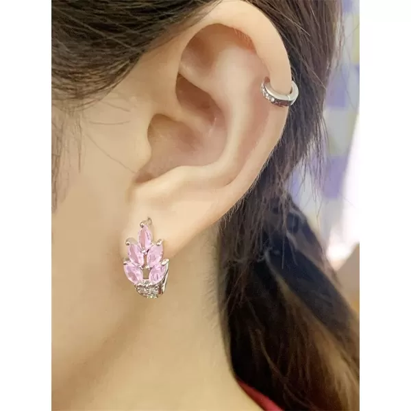 CZ Pink Leaf Huggie Hoop Earrings for Women Girls Silver Plated Cubic Zirconia Graceful Cluster Flower Leaves Feather Drop Lever Back ClickTop Piercing Stud Wedding Birthday Party JewelryCZ Pink Leaf Huggie Hoop Earrings for Women Girls Silver Plated Cubic Zirconia Graceful Cluster Flower Leaves Feather Drop Lever Back ClickTop Piercing Stud Wedding Birthday Party Jewelry