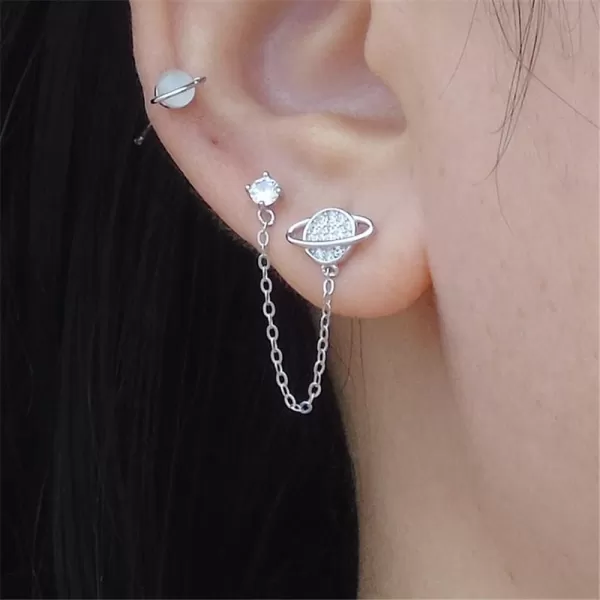 CZ Planet Cuff Chain Double Piercing Earrings Crawler Climber Women Girls 925 Sterling Silver Hypoallergenic Asymmetric Opal Stud Tassel Dangle Drop Dainty Cute Jewelry Birthday Anniversary BFF GiftsCZ Planet Cuff Chain Double Piercing Earrings Crawler Climber Women Girls 925 Sterling Silver Hypoallergenic Asymmetric Opal Stud Tassel Dangle Drop Dainty Cute Jewelry Birthday Anniversary BFF Gifts