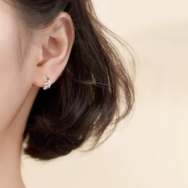 CZ Princess Crown Cubic Zirconia Small Hoop Earrings for Women Teens Girls 925 Sterling Silver Dainty Cute Tiny Huggie Hinged Hoops Tragus Pose Pin Hypoallergenic Earrings JewelrySilver